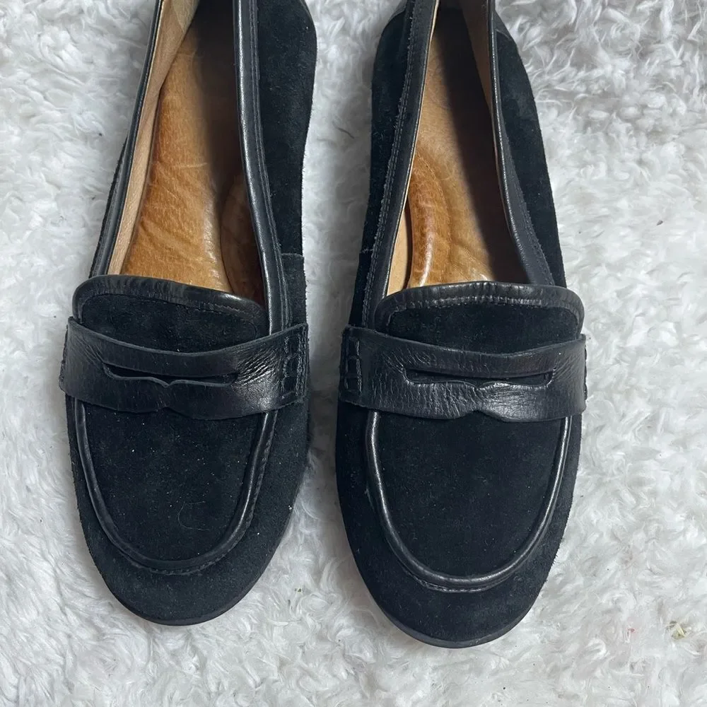 Nurture leather black suede slip on loafers rubber soles SZ10M